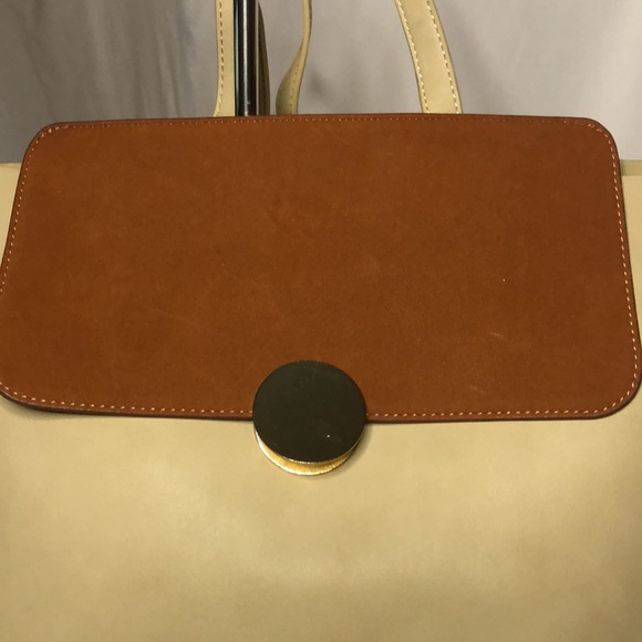 WHO WHAT WEAR large color block (cream & rust colored) satchel tote handbag. - Picture 2 of 15